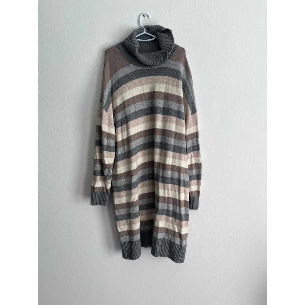 Gap‎ Womens XXL Tall Striped Turtleneck Sweater Dress Grey Tan Knit Oversized